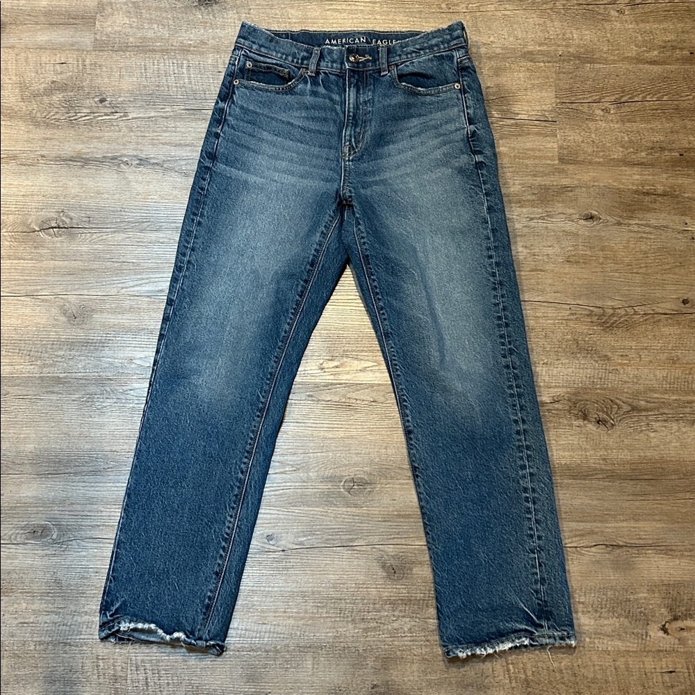American Eagle AE Jeans Womens 6 short Blue stretch Super High Rise Straight